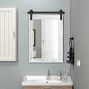 COGOOD Farmhouse Bathroom Mirror - 30 x 21 Rustic Wood Framed Wall Barn Door Mirror for Entryway, Living Room, Vanity Wall Decor (White)