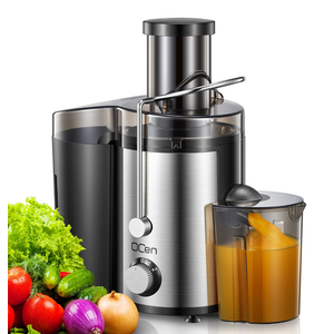 Qcen Juicer Machine, 800W Centrifugal Juicer Extractor with Wide Mouth 3” Feed Chute for Fruit Vegetable, Easy to Clean, Stainless Steel, BPA-free (Black)