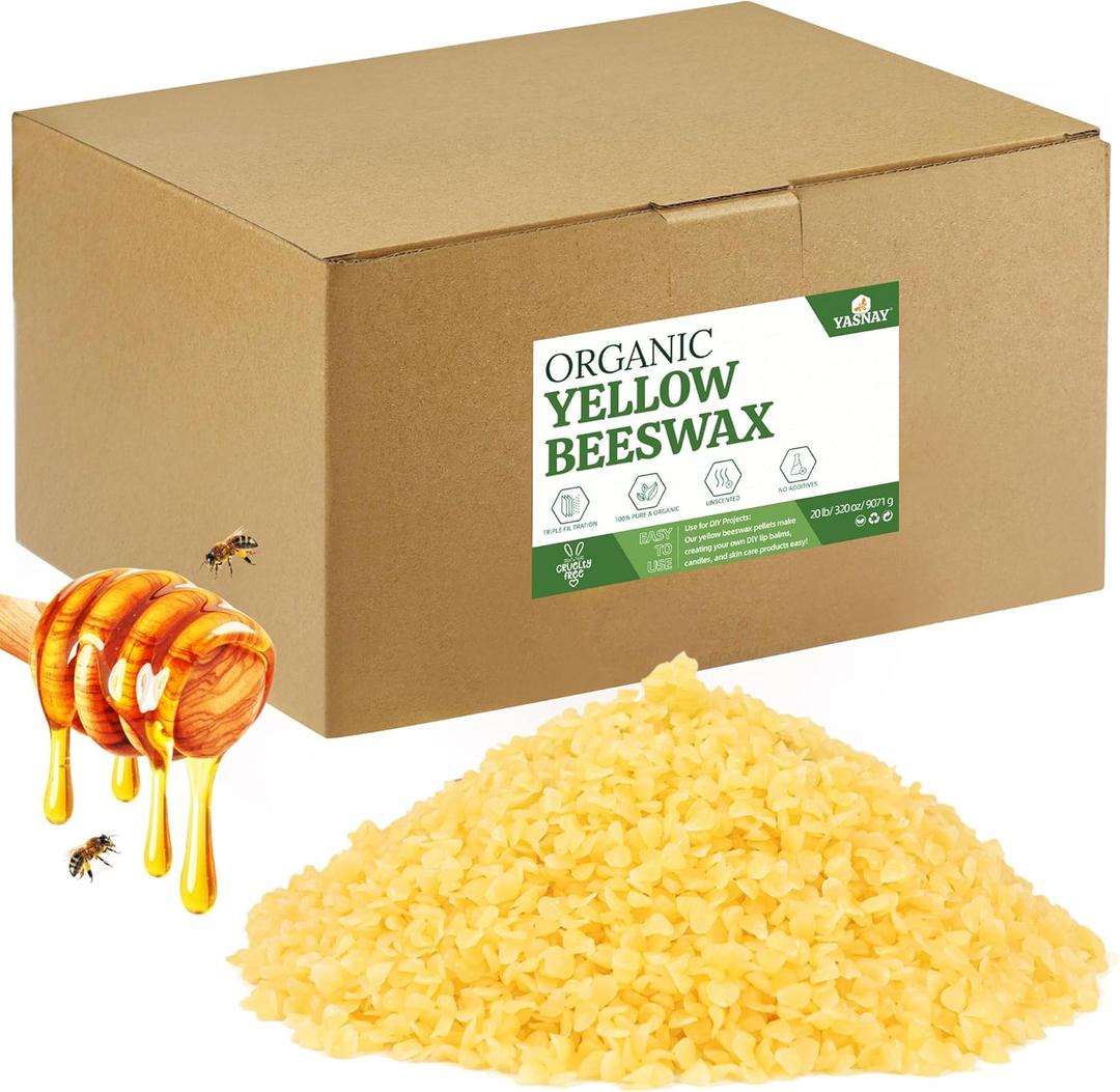 YASNAY Yellow Beeswax Pellets 20LB, Organic Beeswax, Beeswax for Candle Making, Body, Skin Care DIY, Lip Balm and Soap Making Supplies