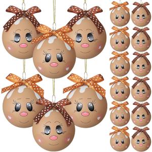 Sumind 12 Pcs Glass Christmas Gingerbread Ornaments 3D Gingerbread Face Decorations for Christmas Tree with Bow 2.36 Inch Glass Ball Hanging Decor for Xmas Indoor Outdoor Holiday Party Supplies