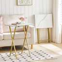 4-Piece Folding Snack Table Set with Storage Rack - Chic Marble & Gold Dm50bz01