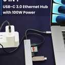 USB-C Ethernet Adapter with 100W Charging Port & Multiport Hub - Gigabit Ethernet Adapter, 5GB USB 3.0, SD/FT for Laptops, MacBooks, Chromebooks & More
