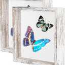 Califortree 8x8 Shadow Box Frame with Soft Linen Back - Metal Push Pins Included, Memory Shadow Box Display Case for Bouquet Awards Medals Wedding Photos and More, Rustic White, 2 Packs