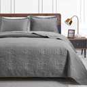 Love's cabin King Size Quilt Set Grey Soft Bed Summer Bedspreads - Lightweight Microfiber- Modern Style Coin Pattern Coverlet for All Season - 3 Piece (1 Quilt, 2 Pillow Shams) (King (106"x96"), Coin Pattern Grey)