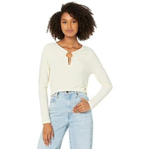 BCBGeneration Women's Fitted Crop Top Long Sleeve Shirring Deep V Neck Shirt, Medium