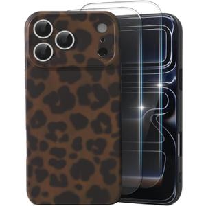 MYY Cute Phone Case for iPhone 17 Pro Max Case, [with 2X Screen Protector] Tortoise Shell Pattern Leopard Full Camera Protective Slim Shockproof Cool Trendy Aesthetic - Matte Leopard
