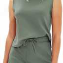 EXLURA Womens Summer 2 Piece Short Skirt Sets Sleeveless Top and Tennis Skorts Dressy Cotton Matching Sweatsuits Outfits 2026 (Grey Green, XS)