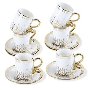 Ayiwiee 12 Pcs Turkish Coffee Cup Set, 1.7oz Arabic Espresso Cup and Saucers with Gold Rim, Porcelain Cappuccino Cups Set for Women Tea Party