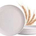 MISS BIG 10 inches Wheat Straw Plates,Plastic Plates Reusable Set of 8,Dinner Plates for Kids&Adults,Dishwasher & Microwave Safe,Eco-Friendly,BPA Free(Wheat White)