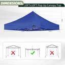 Canopy Replacement Top for 10x10ft Pop Up Canopy Tent, Waterproof Durable Cover with Bonus 4 Sand Bags Outdoor Shelter Replacement Roof