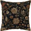 Black Boho Vintage Flowers Velvet Pillow Covers 20x20 Inch Retro Art Brown Floral Throw Pillows for Couch Cushion Covers Pillowcase Farmhouse Bohemian Pillow Cases for Sofa Bed Bedroom