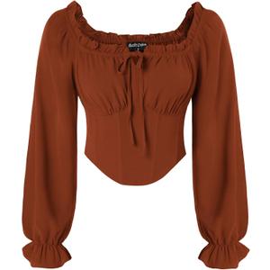 Scarlet Darkness Vintage Corset Tops for Women Renaissance Blouse Off Shoulder Long Sleeve Top (Small, Orange)