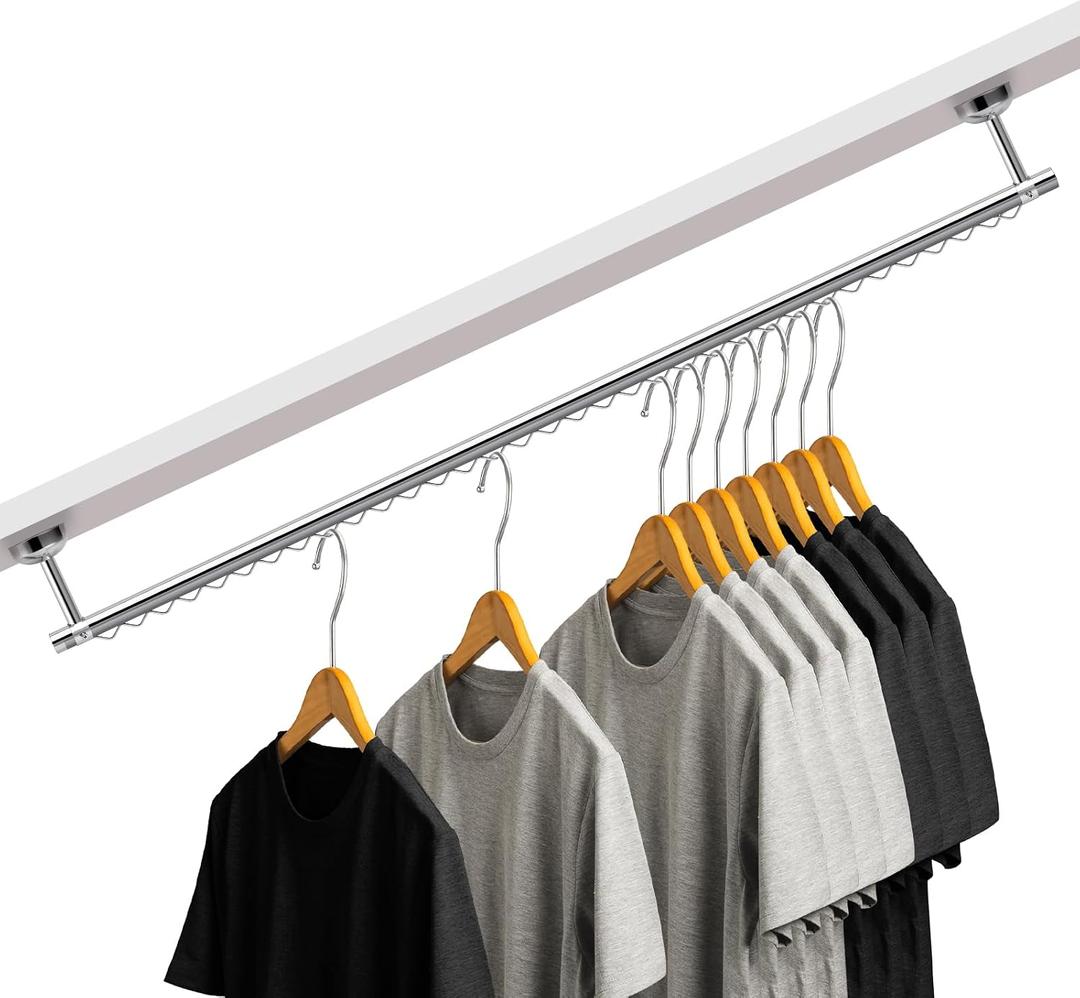 Wonderjune Closet Rail Hanging Closet Rod, 41" Any Angle Clothes Hanging Rail Under Stairs Storage Sloped Ceiling Mount Clothes Rod for Under Stairs Attic Bedroom Wall Mount(Silver)