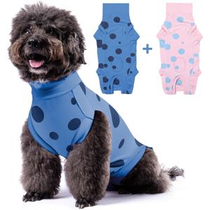 2-Pack Small Dog Surgery Recovery Suit Female/Male, Post Surgery Protective Wear with Pee Hole, Unisex Pet Surgical Vest for Wound Care, Spay/Neuter Healing (Blue+Pink)