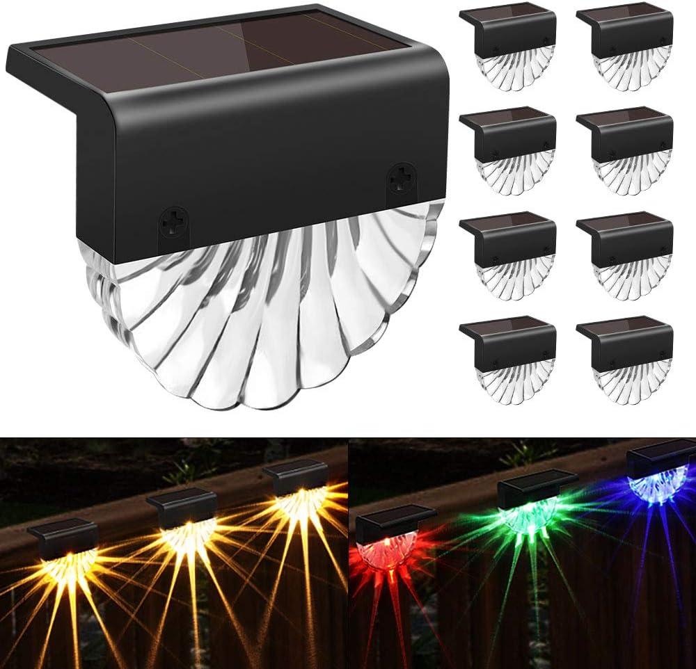 Solar Deck Lights Outdoor - 8 Pack Solar Step Light CIYOYO Waterproof Fence Lights for Patio Stairs Post Pathway Porch Driveway Yard Garden Decor, Warm White/LED Color Glow Lighting