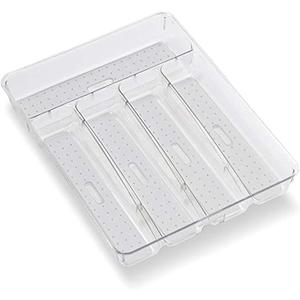 Madesmart 5-Compartment Small Silverware Tray for Utensils, Flatware, Kitchen Drawer Organization and Storage, Soft-Grip, Clear  12.88x9.25x1.88in