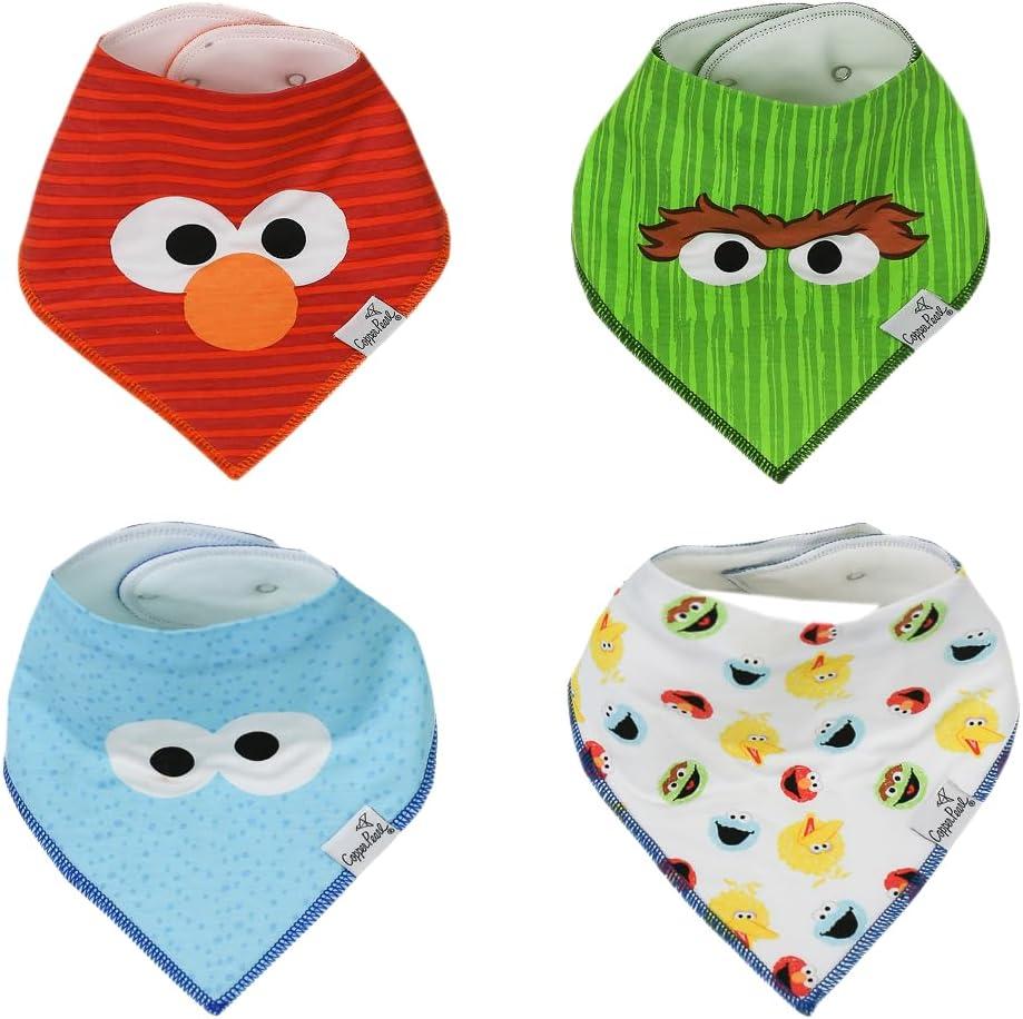 Copper Pearl Baby Bandana Bibs - 4 Pack Soft Cotton Bibs for Drooling & Teething, Absorbent, Adjustable Fit, Many Styles (Elmo)