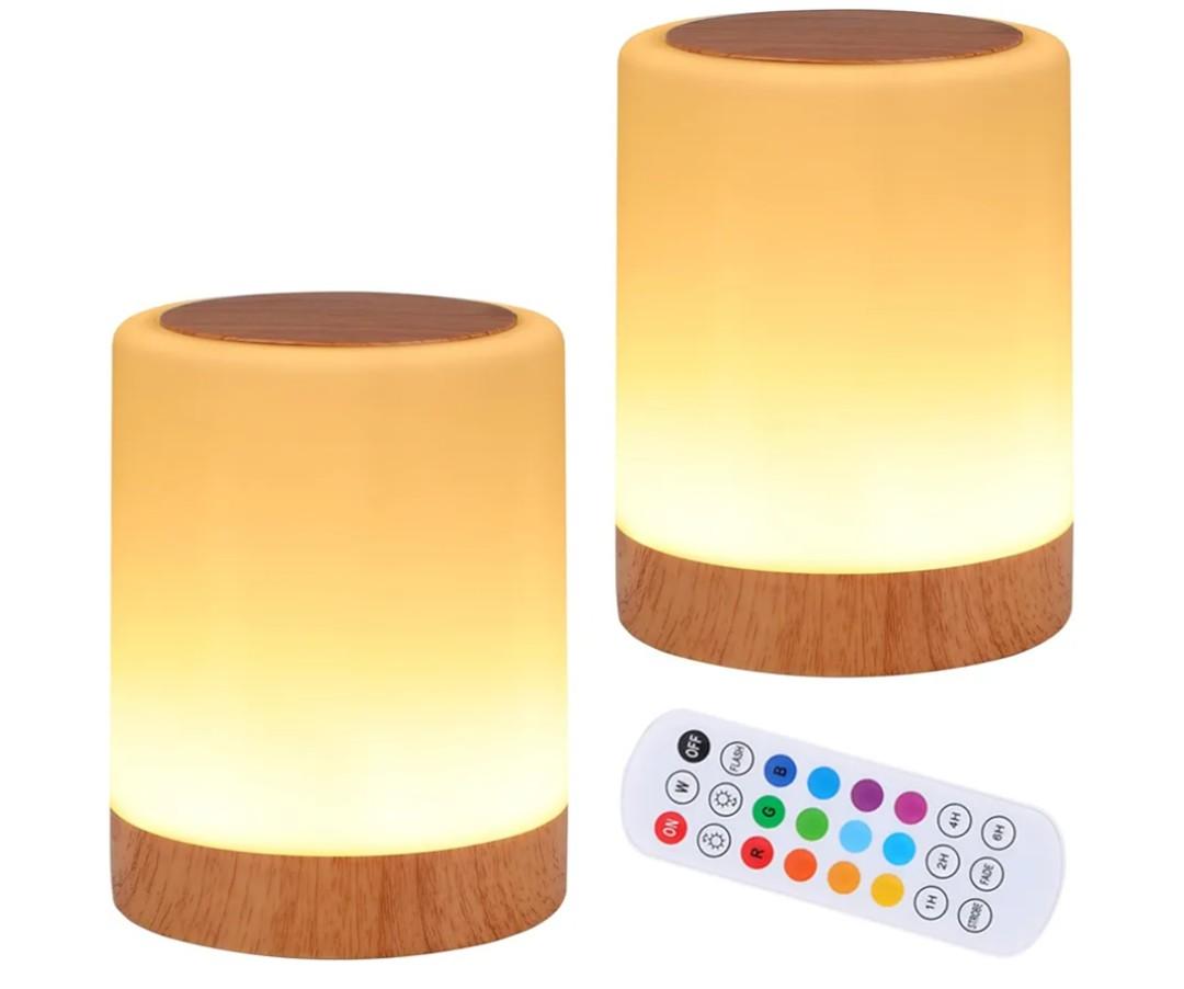 OORUN Touch Bedside Table Lamp,13 RGB Colors & 5 Brightness, USB Rechargeable Desk Lamp, Remote Control Dimmable Light with RGB Color Changing,Portable Lamp for Baby (2 Pack Brown)
