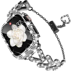 KADES Band & Case Designed for Apple Watch Series 46mm 45mm 44mm 42mm 41mm 40mm 38mm for Women, Metal Strap with Bling Rhinestone Screen Protector Cover for iWatch 10 9 8 7 6 5 4 SE SE2 3 2 1