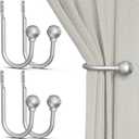 Hion Curtain Holdbacks Silver 4pcs, Curtain Tiebacks Wall Mounted Curtain Hooks Holders for Drapes