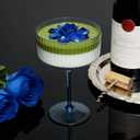 24Pcs Plastic Martini Glasses with Detachable Stems, 10oz Plasitc Ribbed Coupe Glasses Blue Vintage Cocktail Glassware Set Toasting Glasses for Party Wedding Anniversary