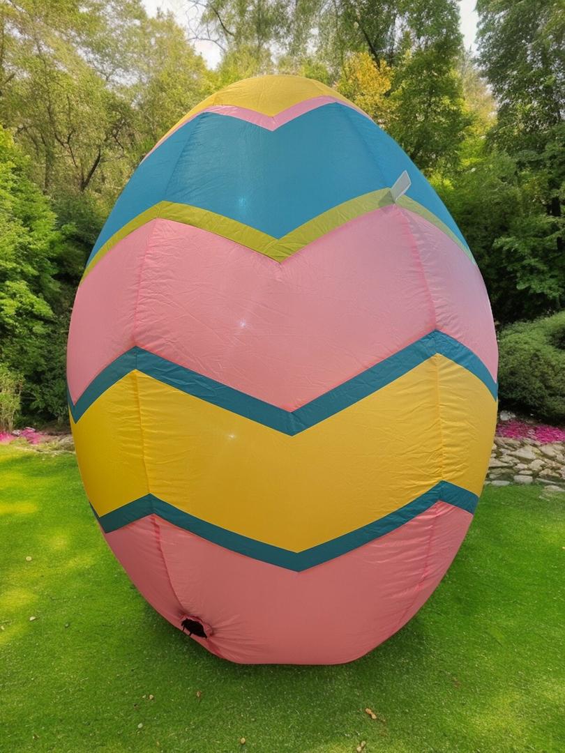 4’ Inflatable Easter Egg with LED Lights Blue Pink Yellow Chevron Pattern