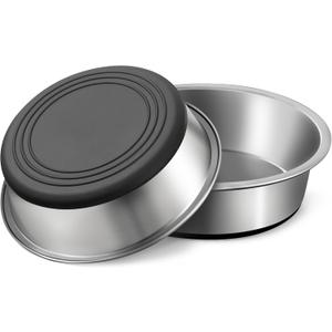 Stainless Steel Dog Bowls Set of 2, Anti Rust Metal & Non Slip Rubber Base, Heavy Duty Large Feeding Dishes, Food Grade BPA Free, Food and Water Bowl for Small Dogs (17oz, 2.1cup)