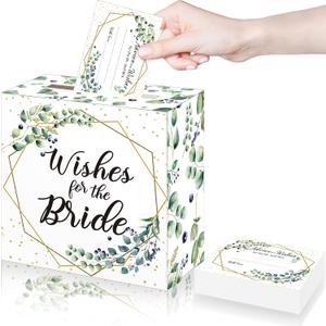 Outus 51 Pieces Sage Greenery Wedding Cards Box Bridal Shower Card Box Baptism for Wedding Decorations Gift Advice Card Holder Double Sided Advice Wishes Cards for Bridal Shower Party Favors