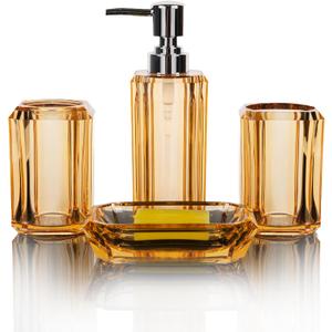 LGURT 4 Piece Premium Acrylic Bathroom Accessory Set, Hand Sanitizer Bottle, Lotion Can Bathroom Suit, Separate Bottle Soap Box, Mouthwash Cup, Toothbrush Cup (Champagne Gold)