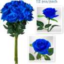 12 PCS Rose Artificial Silk Flowers, Fake Roses with Long Stems Realistic Faux Rose Flower Bouquets for Home Wedding Decoration Party-Sapphire Blue