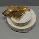 YOUBET 125PCS Scalloped Plastic Plates - Ivory Scalloped Disposable Plates - Gold Plastic Dinnerware Set Include 50 Plates, 75 Gold Silverware for Party & Wedding