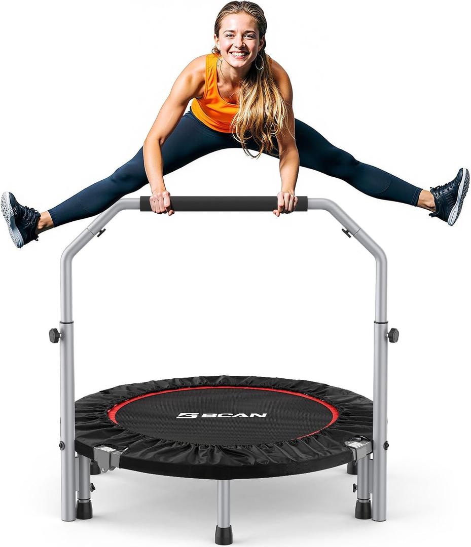 BCAN SP2 40/48" Foldable Mini Trampoline Max Load 330lbs/440lbs, Fitness Rebounder with Adjustable Foam Handle, Exercise Trampoline for Adults Indoor/Garden Workout | FED Fitness