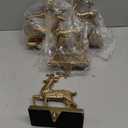 Antique Gold Reindeer & Sleigh Stocking Holder Set for Mantle Set of 4,Deer Stocking Hangers for Firepiece,Christmas Decorations Mantel Hanger for Stocking/Garland (Retro Gold)