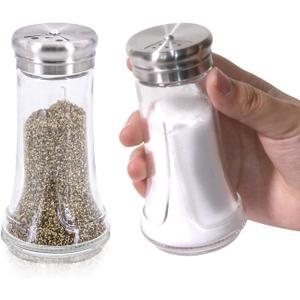 Salt & Pepper Shaker Set for Kitchen - 4 oz Clear Glass Salt & Pepper Shakers with Stainless Steel Lid, Adjustable Pour Holes, for Salts, Ground Peppercorn & Spices, Set of 2