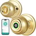 KLLOQUE Fingerprint Door Lock, Smart Fingerprint Door Knob with Lock, Biometric Door Locks with App Control & Key, Keyless Thumbprint Entry Door Locks for Bedroom, Front Door, Home, Apartment-Brass