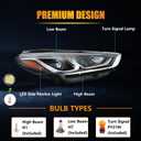 Headlights Assembly for 2018 2019 Hyundai Sonata Halogen Headlamp w/Bulbs, Passenger & Driver Side Head Lamps, 1 Pair, OEM# 92101-C2500, 92102-C2500
