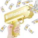 Gold Money Gun Shooter and 201 PCS Props (No real function) and Billionaire Stickers and 4 AA Batteries, Money Gun That Shoot Money, Make It Rain Money Thrower Gun Handheld Fake Gun Toy Party Supplies