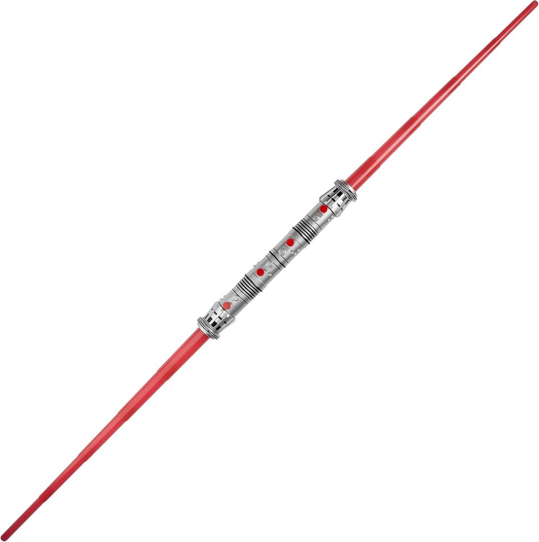 Star Wars Darth Maul Official Halloween Costume Accessory - Light-Up Retractable Plastic Double Saber (Gray)