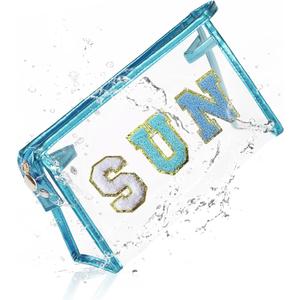 COSHAYSOO Clear Makeup Bag Sunscreen Pouch with Letter Patches Summer Beach Essential Stuff Accessories Birthday Christmas Gifts for Women Mom Teacher Nurse