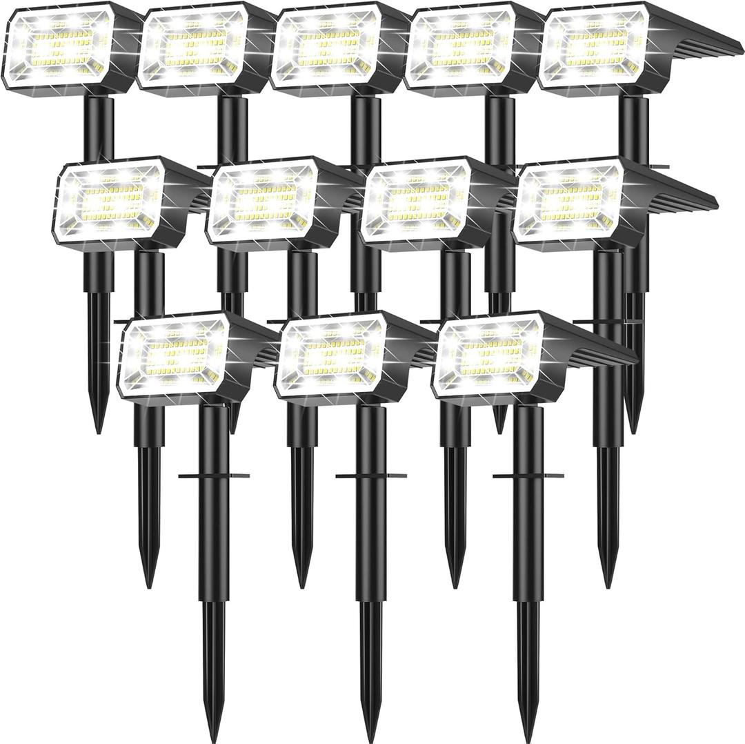 Solar Spot Lights Outdoor Waterproof IP65, [12 Pack/100 LED/4 Modes] 2-in-1 Solar Landscape Spotlights, Auto On/Off High Lumens Spot Lights for Outside Yard Garden Pathway(Cool White)