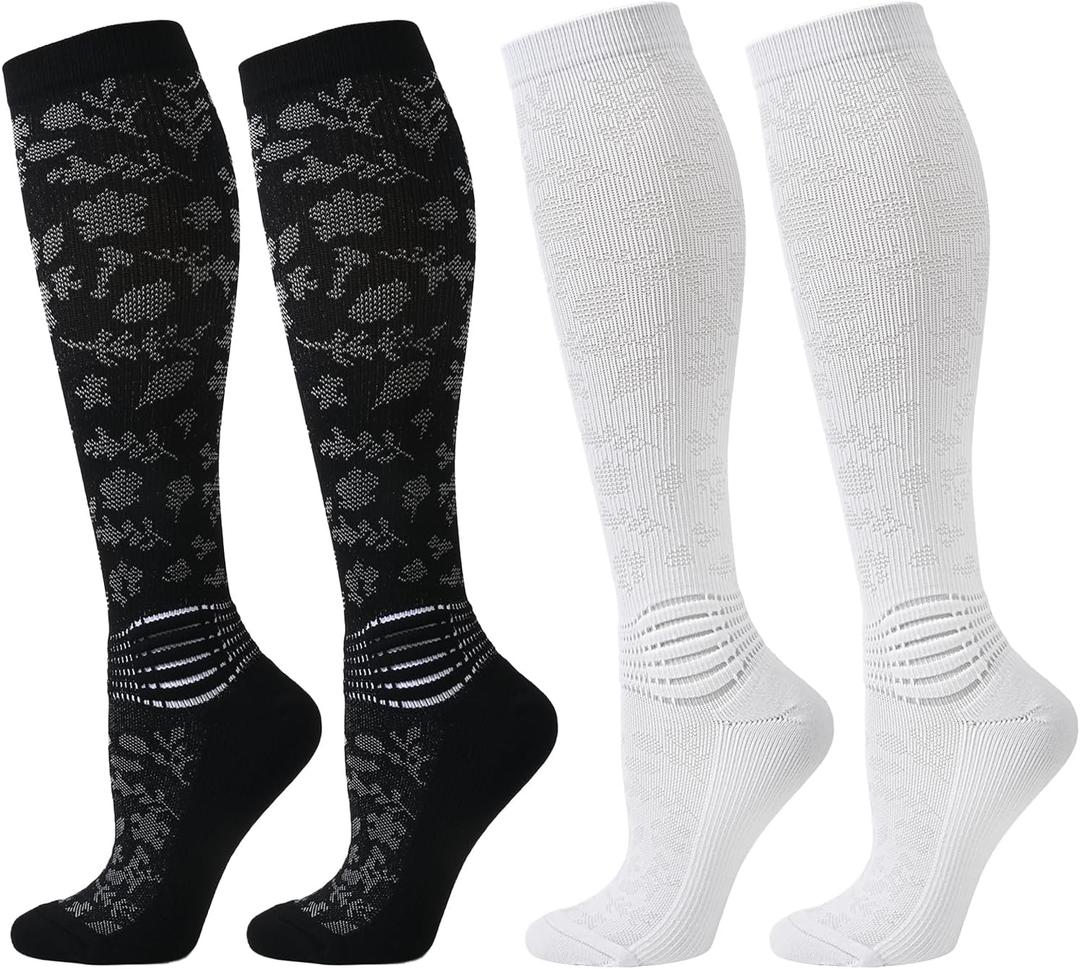 IRAMY Compression Socks for Women Ankle Support Gradient Compression Coolmax Wicking Knee High Socks 2 Packs (Large)
