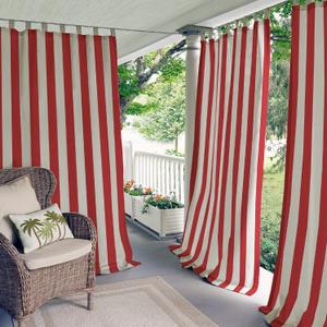 Elrene Home Fashions Highland Stripe Indoor/Outdoor Curtain Panel, 50 inches X 84 inches, Red