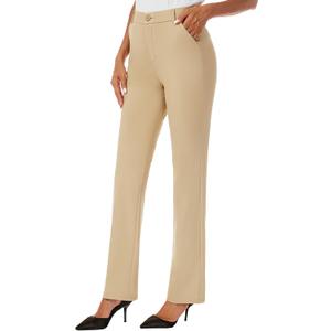 iChosy Women's Stretchy Straight Leg Dress Work Pants Business Office Casual Slacks with Pockets (8 Tall, Khaki)