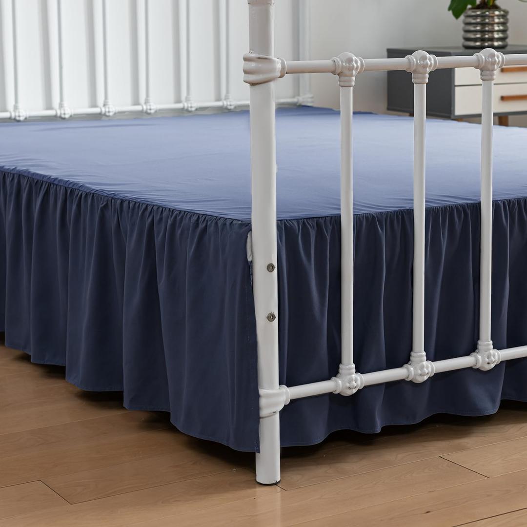Bed Skirt Twin Size Ruffled Bed Skirt with Split Corners, 14 Inch Drop Dust Ruffle Bed Skirt with Platform, Blue