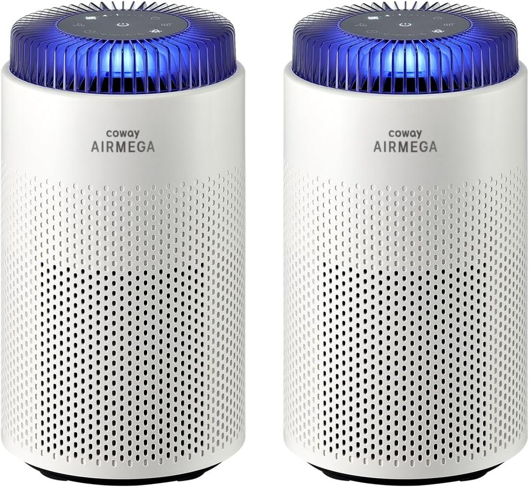 COWAY Airmega 50 Air Purifier 2-Pack Bundle, ENERGY STAR Certified, True HEPA & Carbon Filter for Smoke, Allergies, Pet Dander, Odor, AQI Monitor, Auto Mode, White