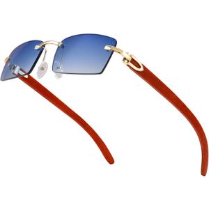 Dollger Sunglasses for Women Men Retro Metal Frame Rectangle Square Sunglasses 70s 80s Large Designer Shades (A5:imitation Wood-gold /Blue)
