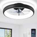Ultra Low Profile Ceiling Fans with Lights and Remote Ultra Quiet 25 dB, 21" Modern Flush Mount LED Ceiling Fan Fandelier Ceiling Fan for Bedroom Kitchen (Matte Black)