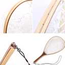 Fashionwu Fly Fishing Landing Net Trout Fishing Net, Soft Rubber Catch and Release Fish Net with Wooden Handle Frame, Gifts for Him, Large