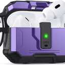 for AirPods Pro 2 Case Cover [Safety Lock] [Magnetic One-Click Open] [Military Shockproof Armor] Double Rugged Outdoor Wireless Charging Case for AirPods Pro 2nd Generation with Keychain, Purple