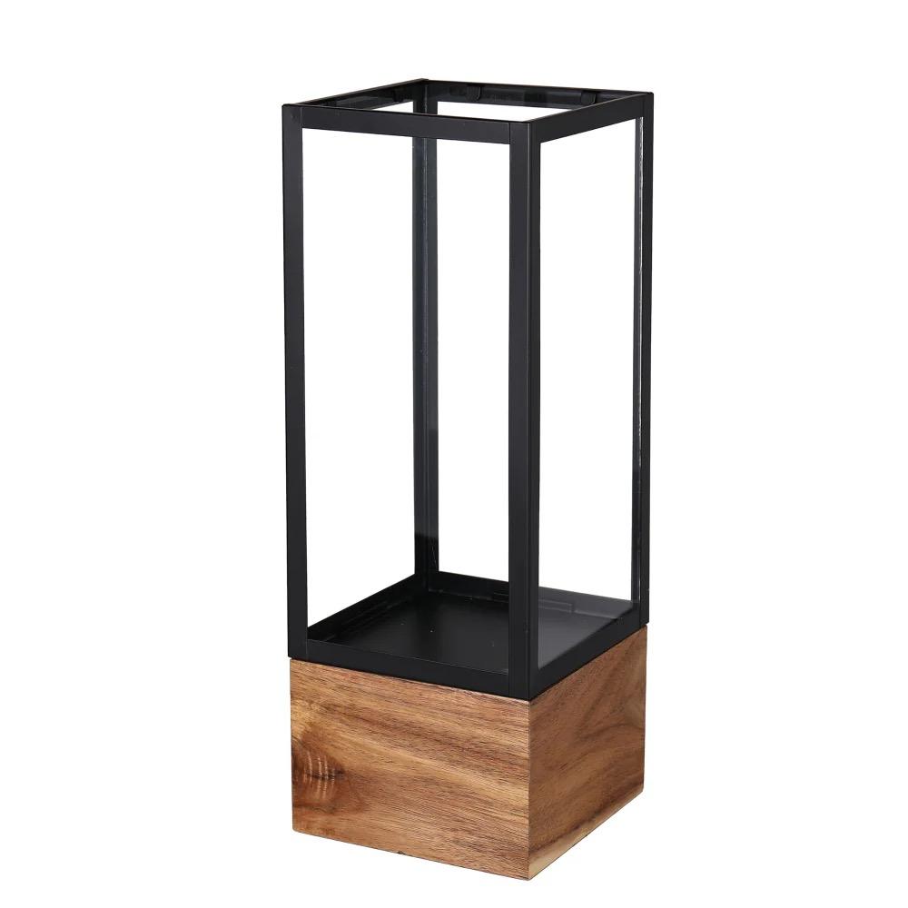 Bambeco 16 in Metal Lantern with Wood Base